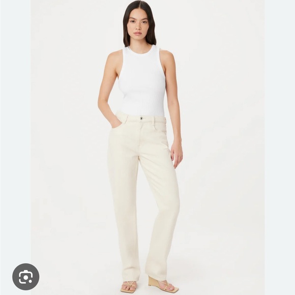 Frank & Oak Soft Cream Straight-Leg Cyndi Jeans - Picture 1 of 9